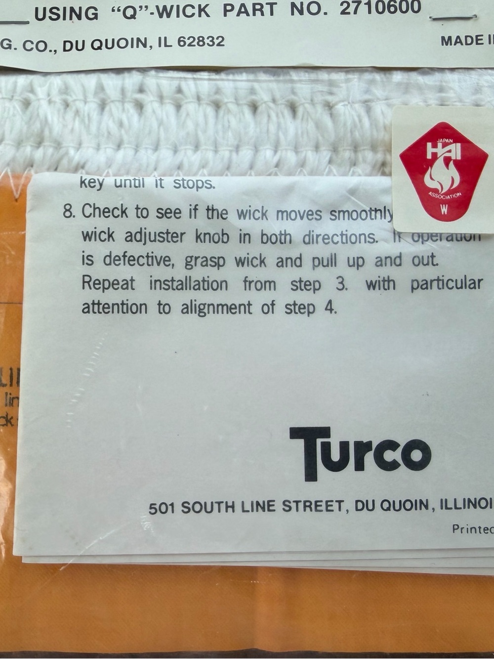 Vintage Genuine Turco Fiberglass Q-Wick Kerosene Heater Replacement 2710600 NIP - Picture 5 of 8